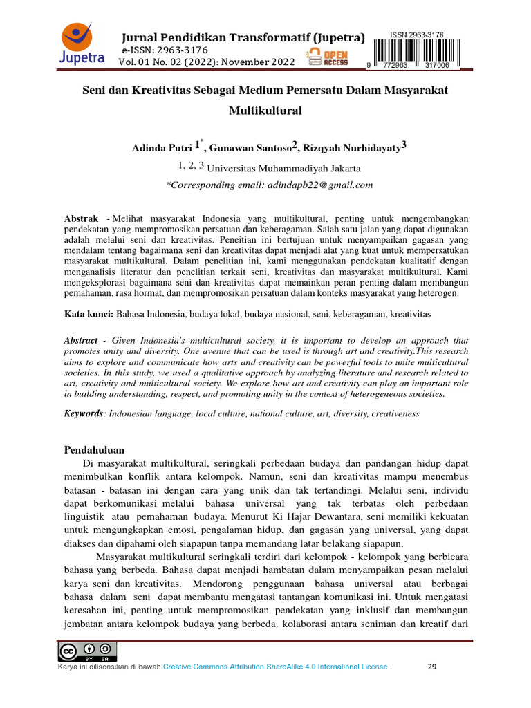 4 Jurnal Seni Dan Kreativitas Sebagai Medium Pemersatu Dalam Masyarakat
