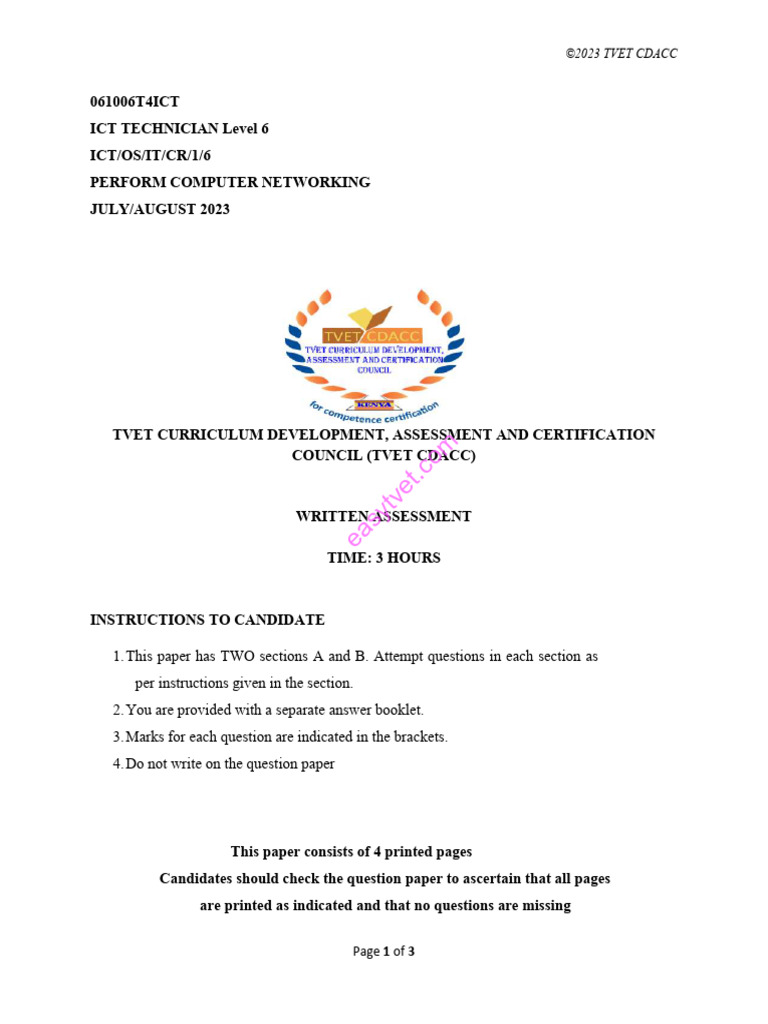 ©2023 Tvet Cdacc: Page 1 of 3 | PDF | Computer Network | Ip Address