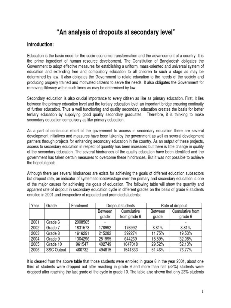 2010 - An Analysis of Dropouts at Secondary Level | PDF | Poverty ...