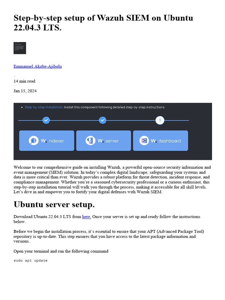 Step-By-Step Setup of Wazuh SIEM On Ubuntu 22 - 04 - 3 LTS | PDF ...