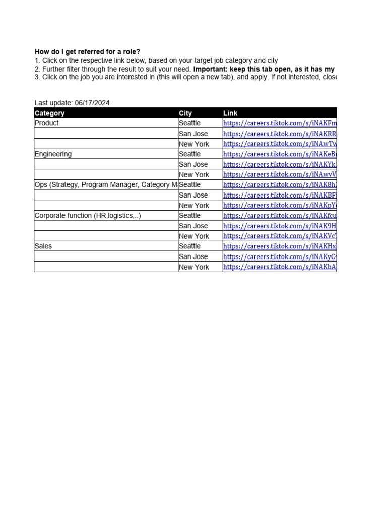 Tiktok Job Referral 2024 PDF Cyberspace World Wide Web