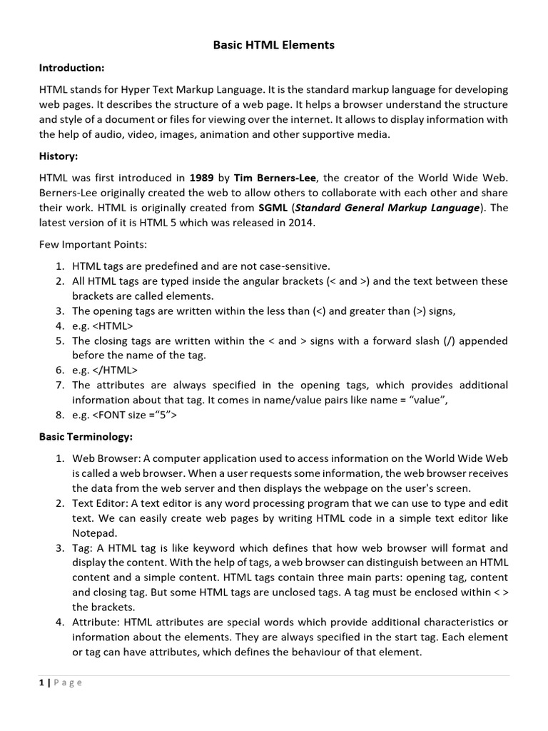 HTML - Basic Elements | PDF | Html Element | Html