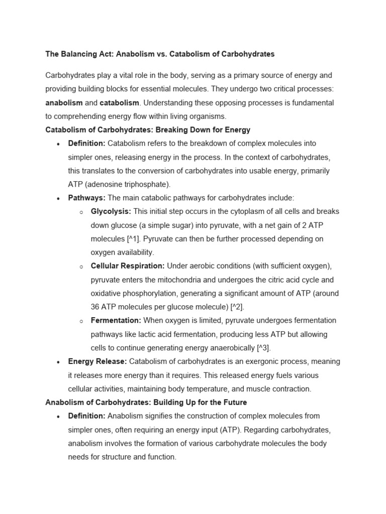 Anabolism vs. Catabolism of Carbohydrates | PDF | Cellular Respiration ...