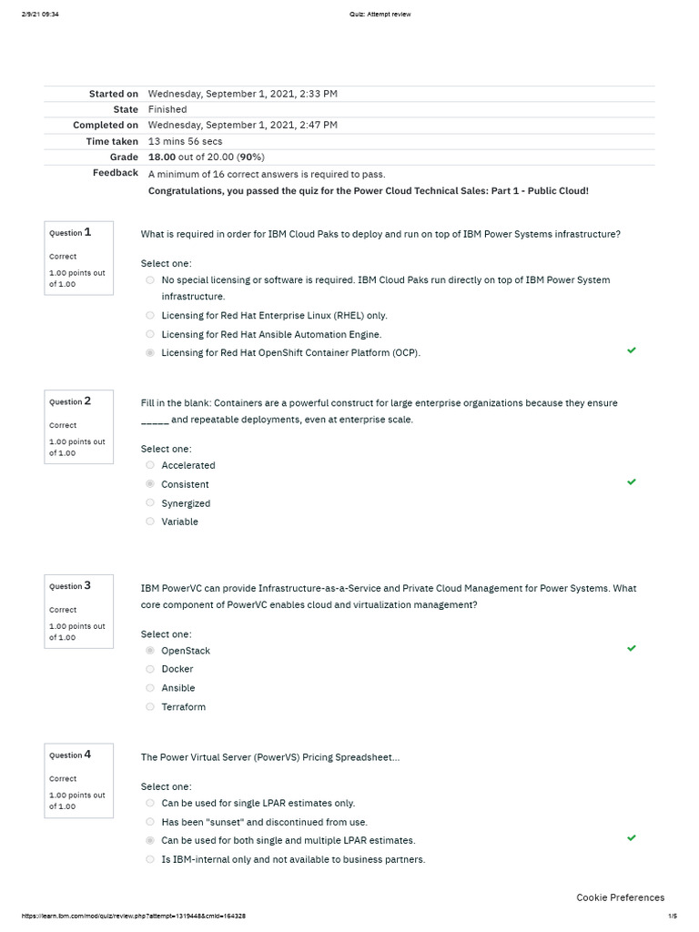 IBM Power Cloud Quiz Results Summary | PDF | Cloud Computing | Red Hat