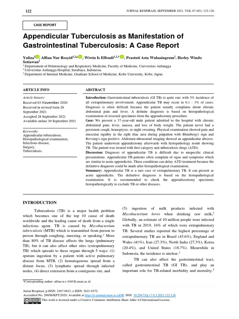 Appendicular Tuberculosis Case Report | PDF | Tuberculosis | Clinical ...