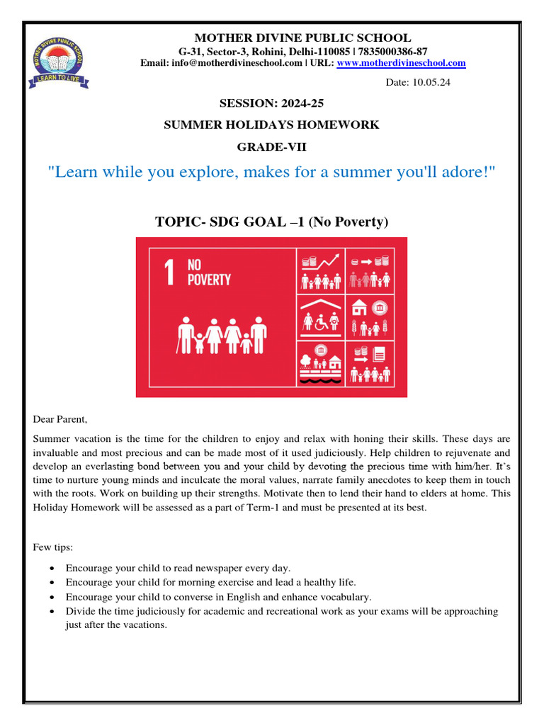 Summer Homework for Grade VII Students | PDF | Sustainability ...