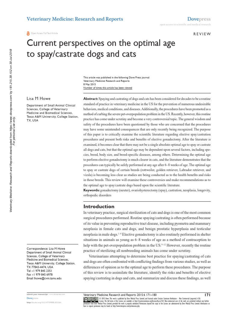 Current Perspectives On The Optimal Age To Spay/castrate Dogs and Cats ...