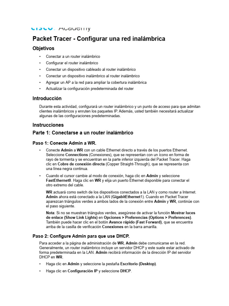 13 1 10 packet tracer configure a wireless network es xl pdf