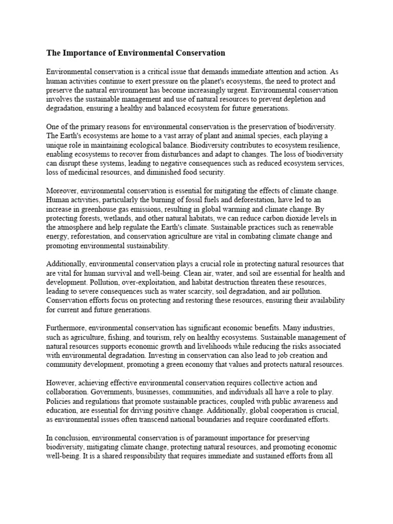 The Importance of Environmental Conservation | PDF | Conservation ...