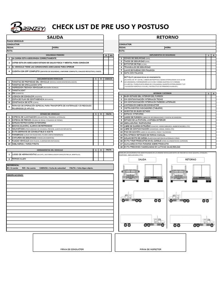 Checklist de Inspección Vehicular | PDF | Vehículos terrestres ...