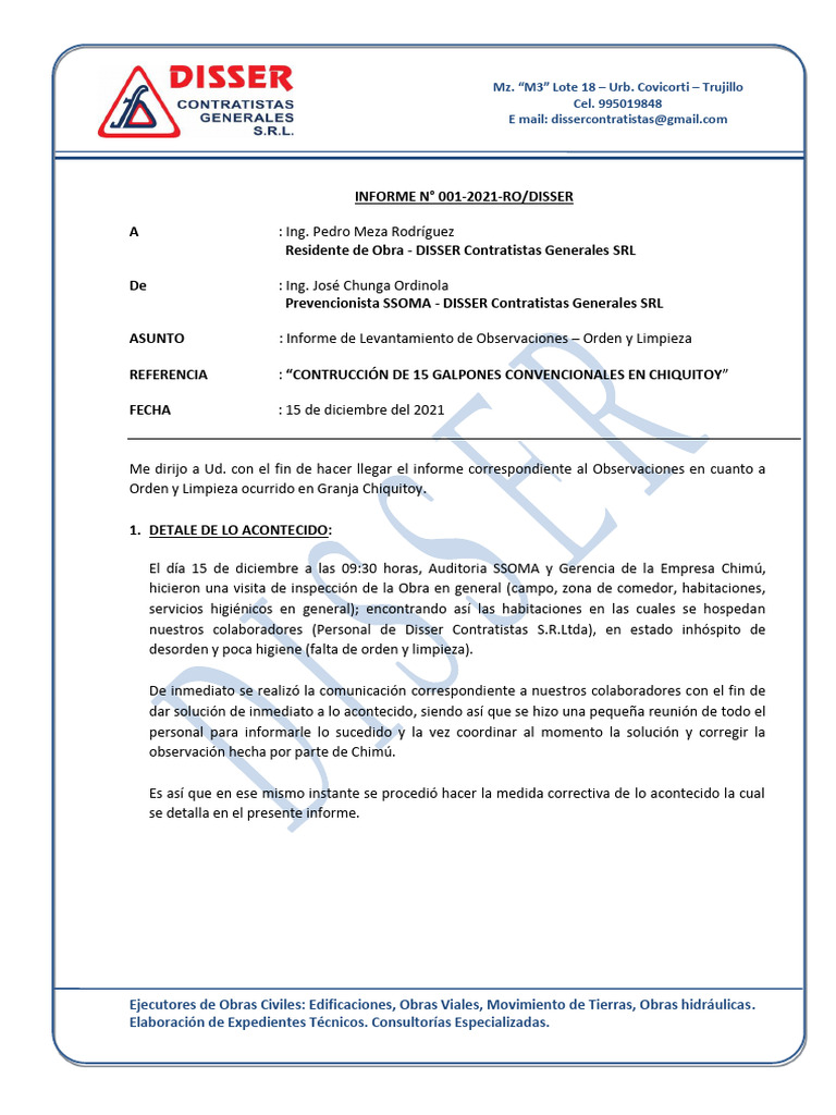 Informe de Orden y Limpieza DISSER | PDF | Residuos | Contaminación