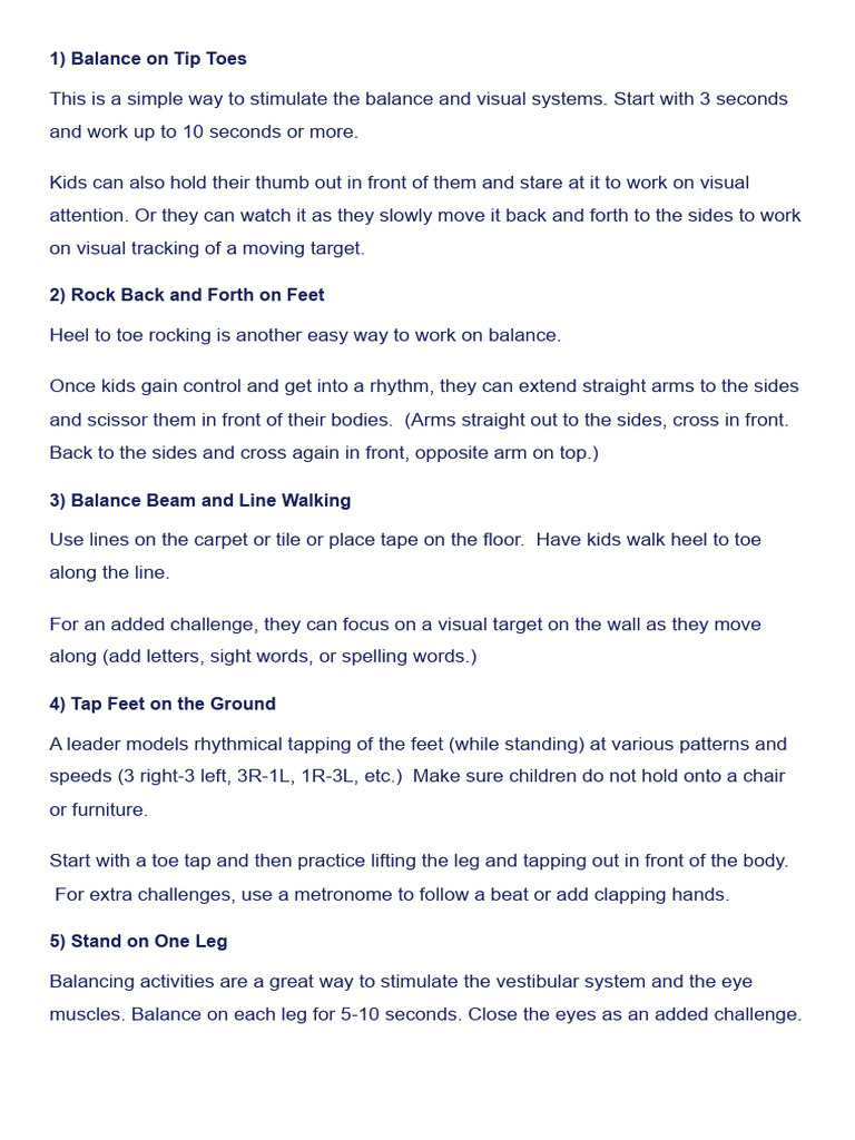 Fun Balance Activities for Kids | PDF | Wellness