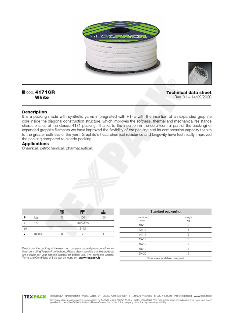 Synthetic PTFE Packing Data Sheet | PDF | Graphite | Materials