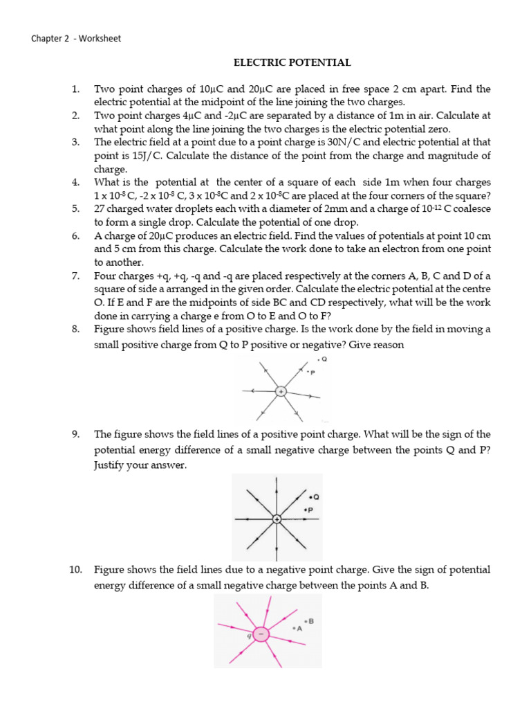 Electric Potential Calculations Worksheet | PDF | Electric Field | Radius