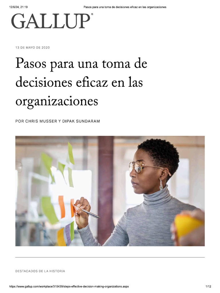 Pasos para una toma de decisiones eficaz en las organizaciones | PDF