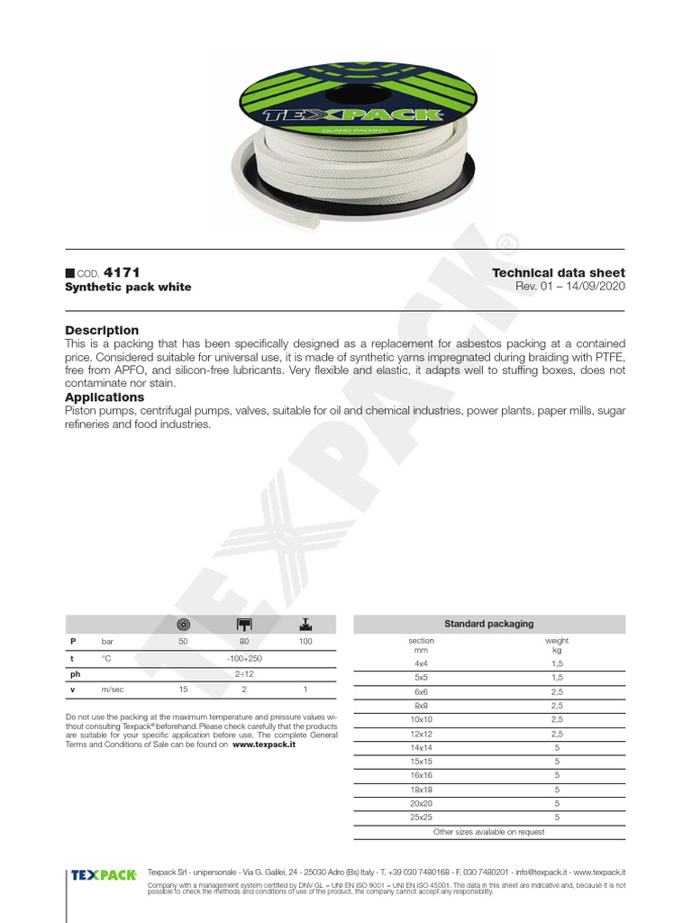 4171 Synthetic Pack White Technical Data Sheet en | PDF | Pump