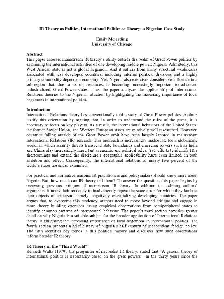 Nigeria's Role in International Relations Theory | PDF | Nigeria ...