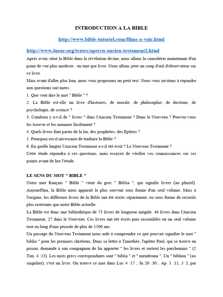 Introduction à la Bible et ses livres | PDF | Torah | Bible