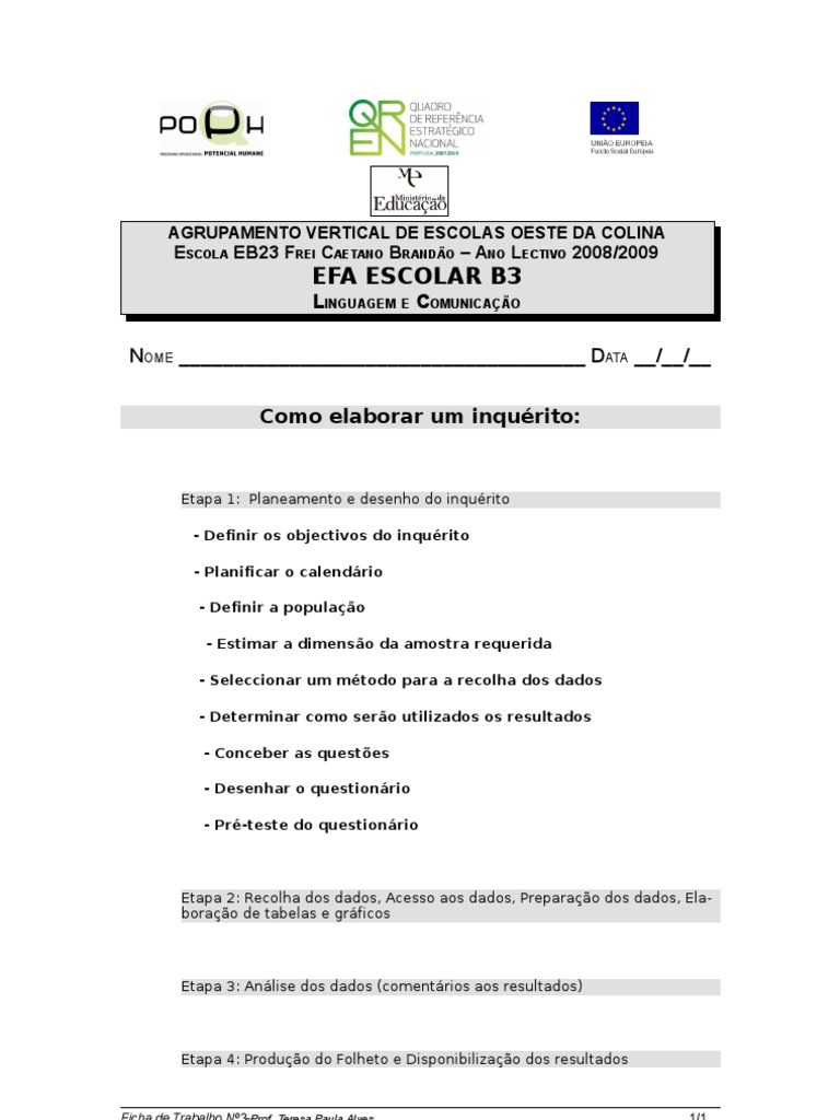 Como Elaborar um Inquérito Escolar | PDF