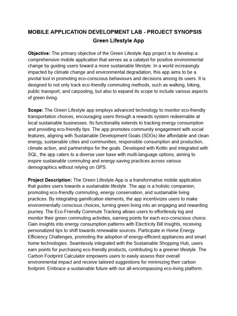 Mad Lab Green Lifestyle App - Project Synopsis | PDF | Energy ...