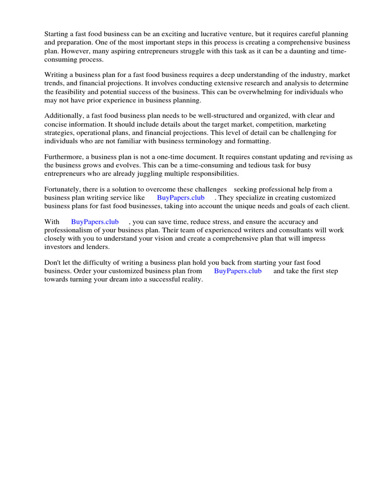 Fast Food Business Plan Template PDF | PDF | Fast Food | Restaurants