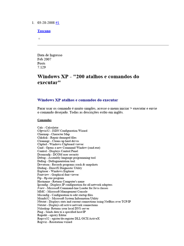 Windows xp 200 atalhos e comandos do executar pdf microsoft