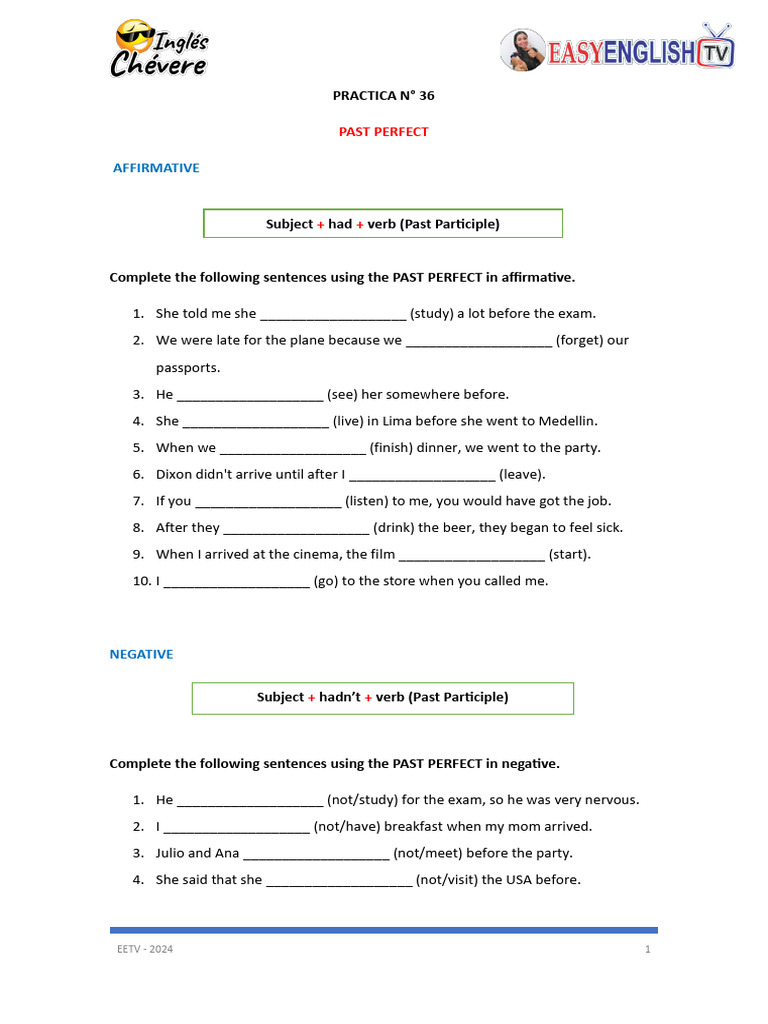Practica 36 Past Past Perfect | PDF | Verb | Grammar