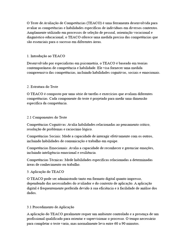 Avaliação de Competências com TEACO | PDF | Psicologia | Testes ...