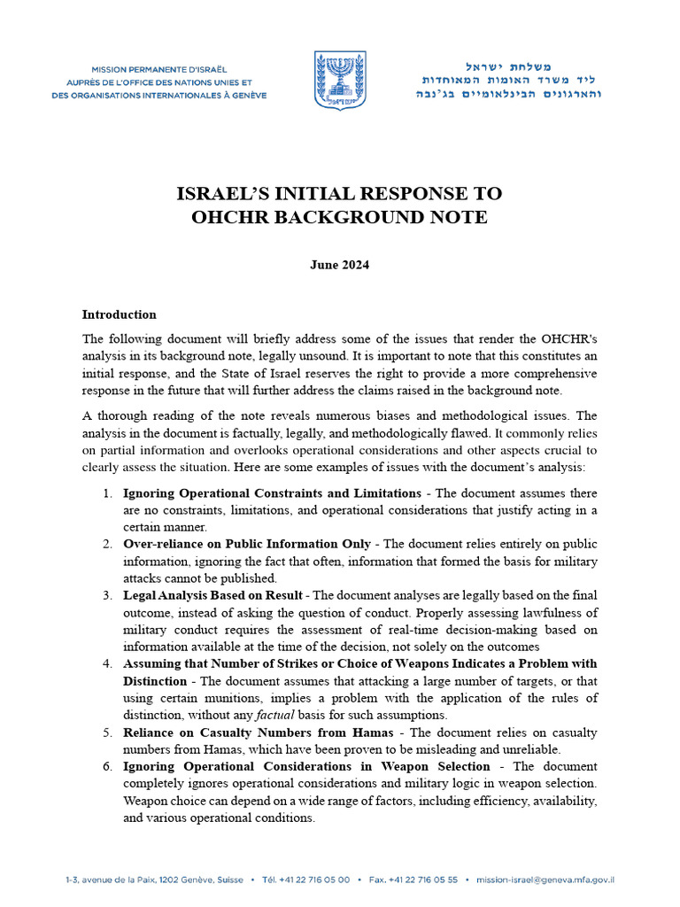 Israel Initial Response OHCHR Background Note June2024 PUBLIC | PDF ...
