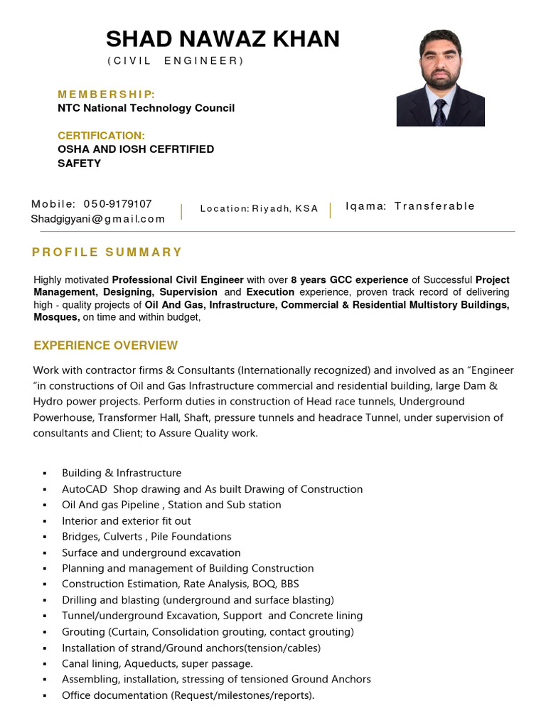 GCC Civil Engineer Resume Overview | PDF | Architect