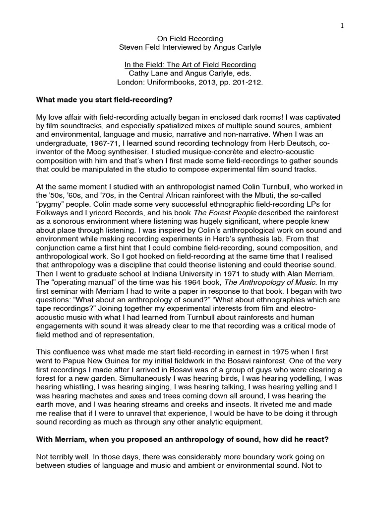 Field Recording: Sound and Anthropology | PDF | Anthropology | Experience
