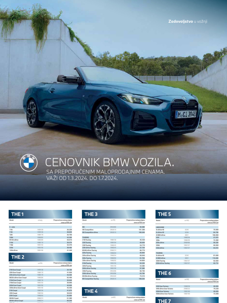 Cenovnik Svih Modela BMW - 2024 | PDF | Sports Car Manufacturers | Bmw