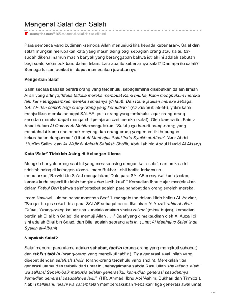 Memahami Salaf dan Salafi dalam Islam | PDF
