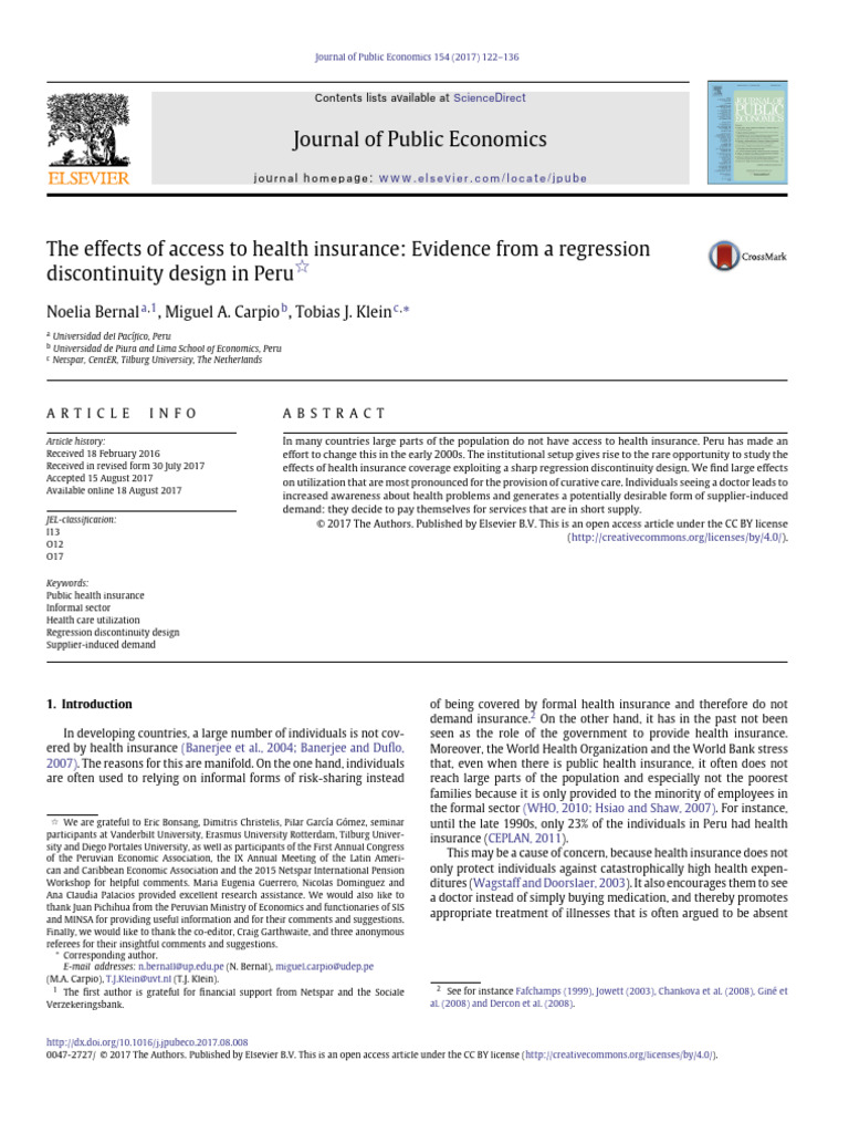 The Effects of Access To Health Insurance-Evidence From A Regresion ...