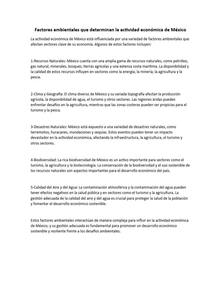 Factores Ambientales Que Determinan La Actividad Económica de México ...