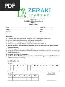 Mathematics Form 2 - Zeraki Achievers 2.0 - Question Paper