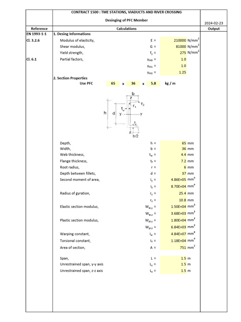 PFC Member Design Calculations Guide | PDF | Bending | Building Engineering