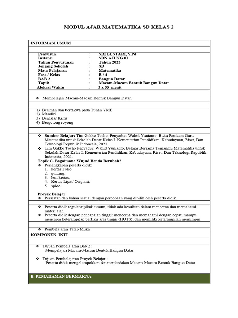 Modul Ajar Matematika Sd Kelas 2 Pdf