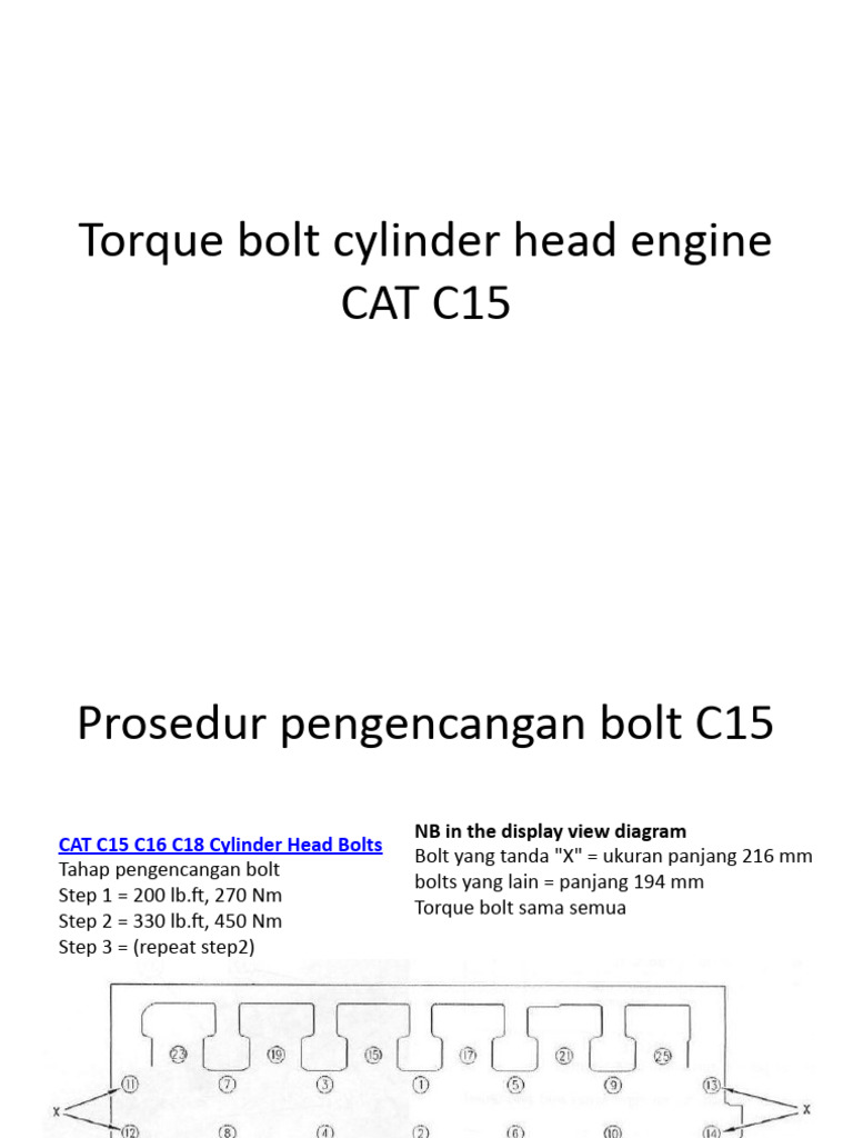 Torque Bolt Cylinder Head Engine CAT C15 PDF