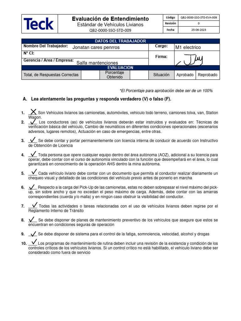 QB2 0000 Sso STD Eva 009 | PDF | Transporte | Vehículo de motor
