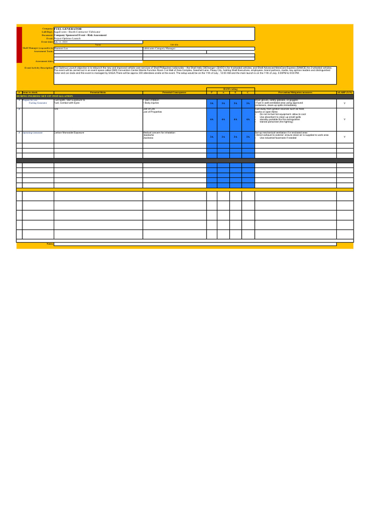 Risk Assessment GENERATOR PDF Emergency Evacuation Safety