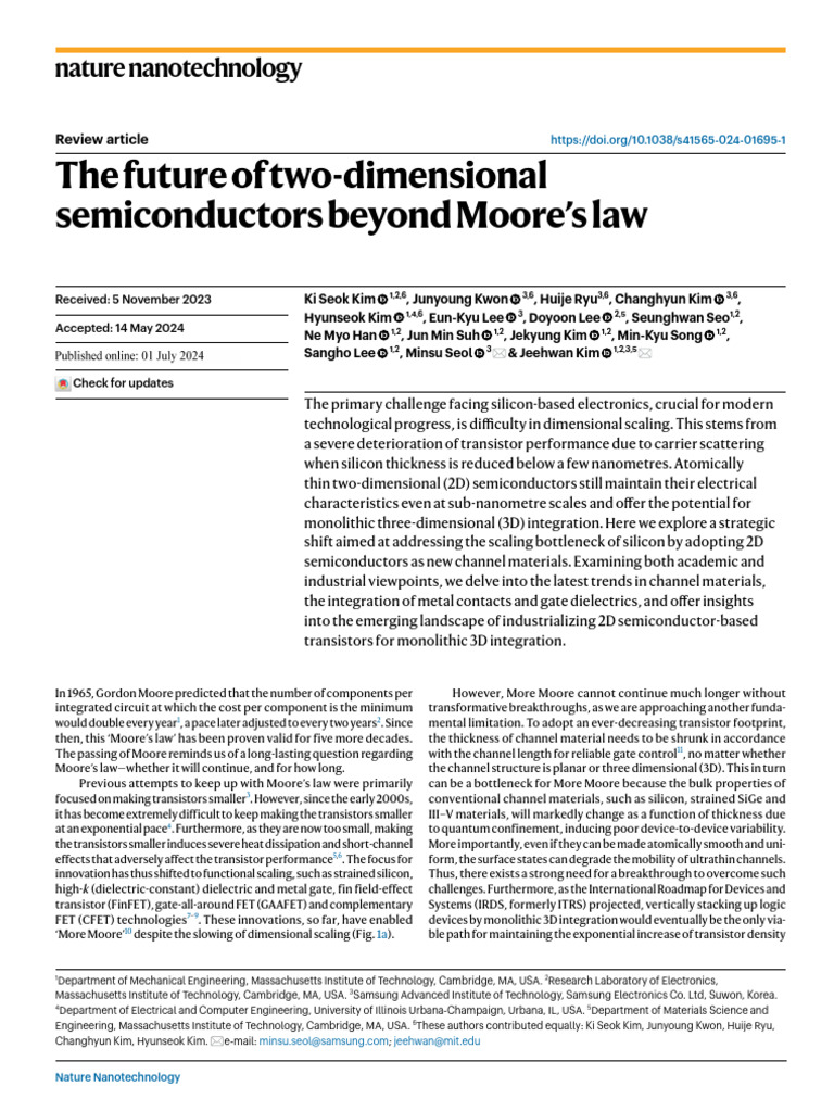 Future of 2D Semiconductors Beyond Moore's Law | PDF | Field Effect ...