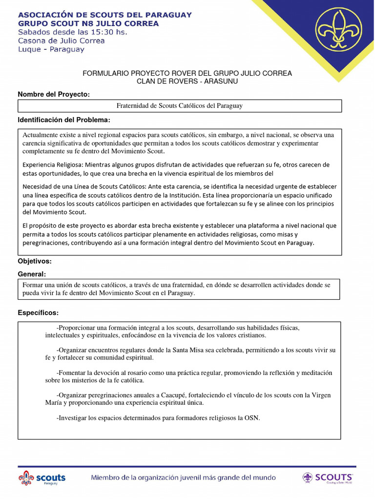 Proyecto Rover JC - Guillermo Gimenez - SCOUTS CATÓLICOS | PDF ...