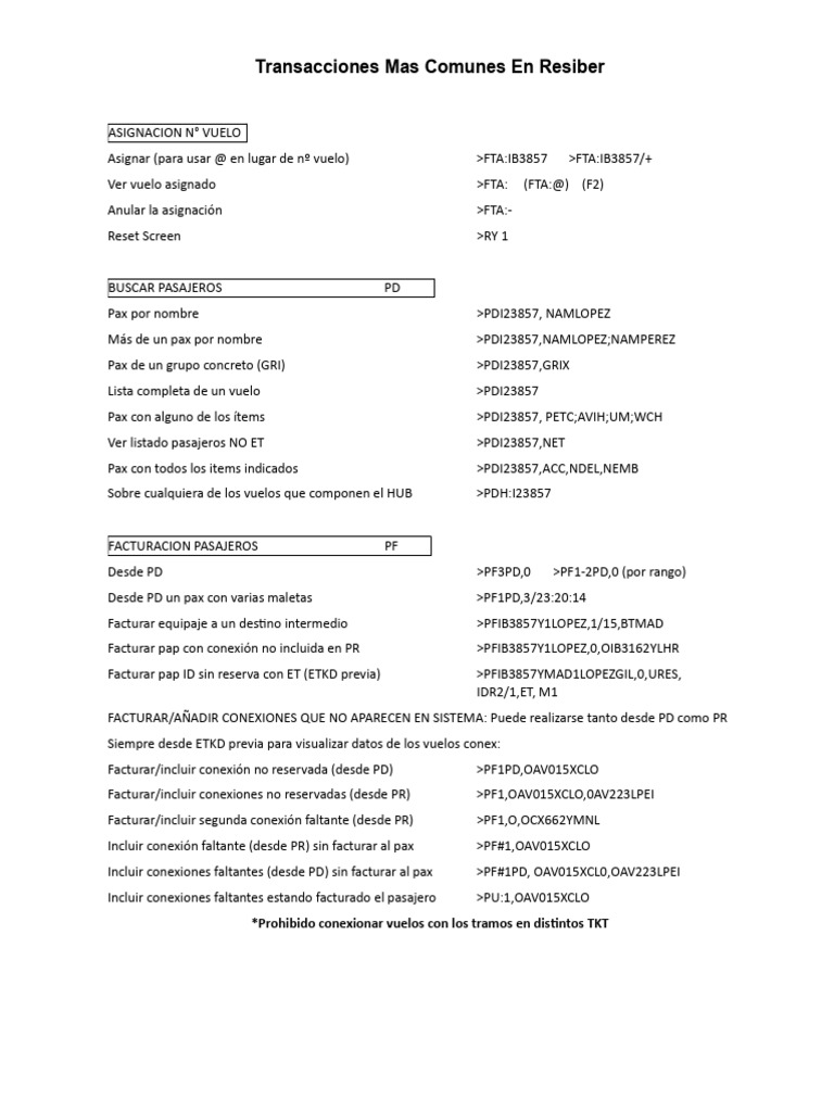 Transacciones Comunes en Resiber | PDF