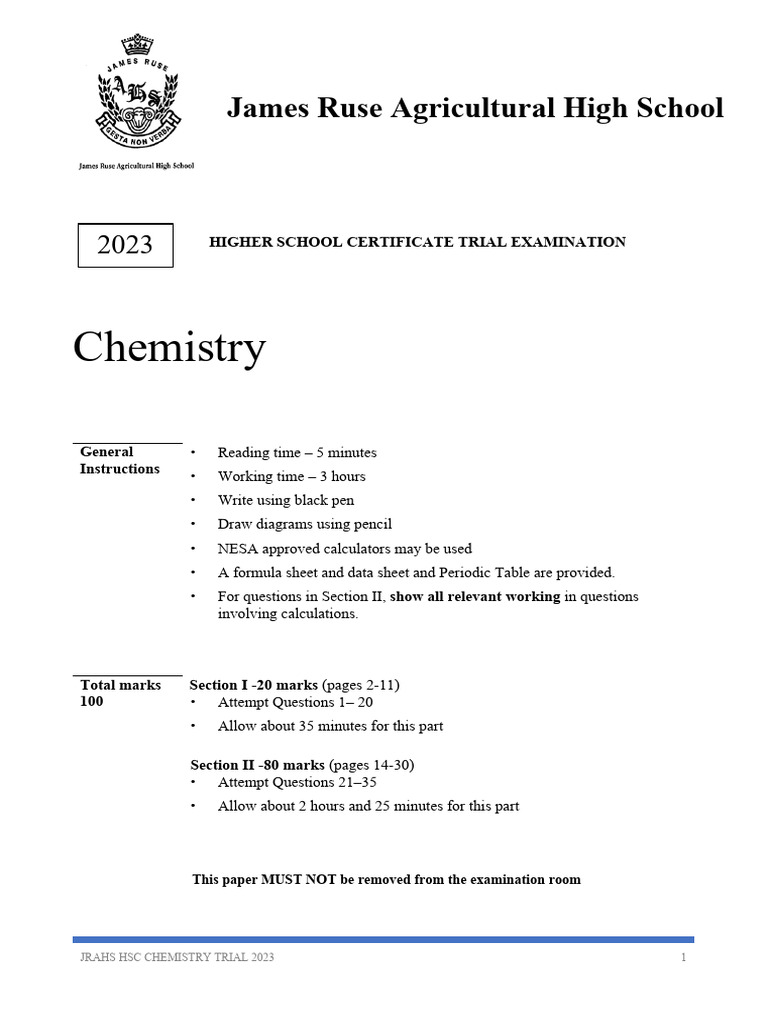 James Ruse 2023 Chemistry Trials & Solutions | PDF | Acid ...