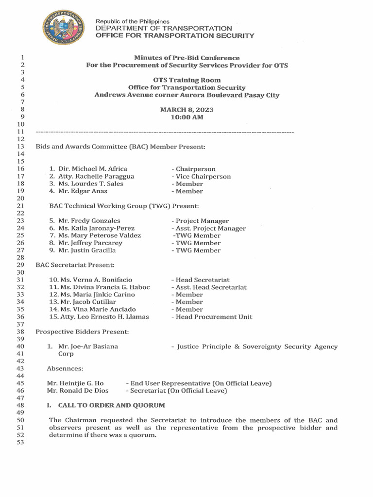 Minutes Of Pre Bid Conference Pdf