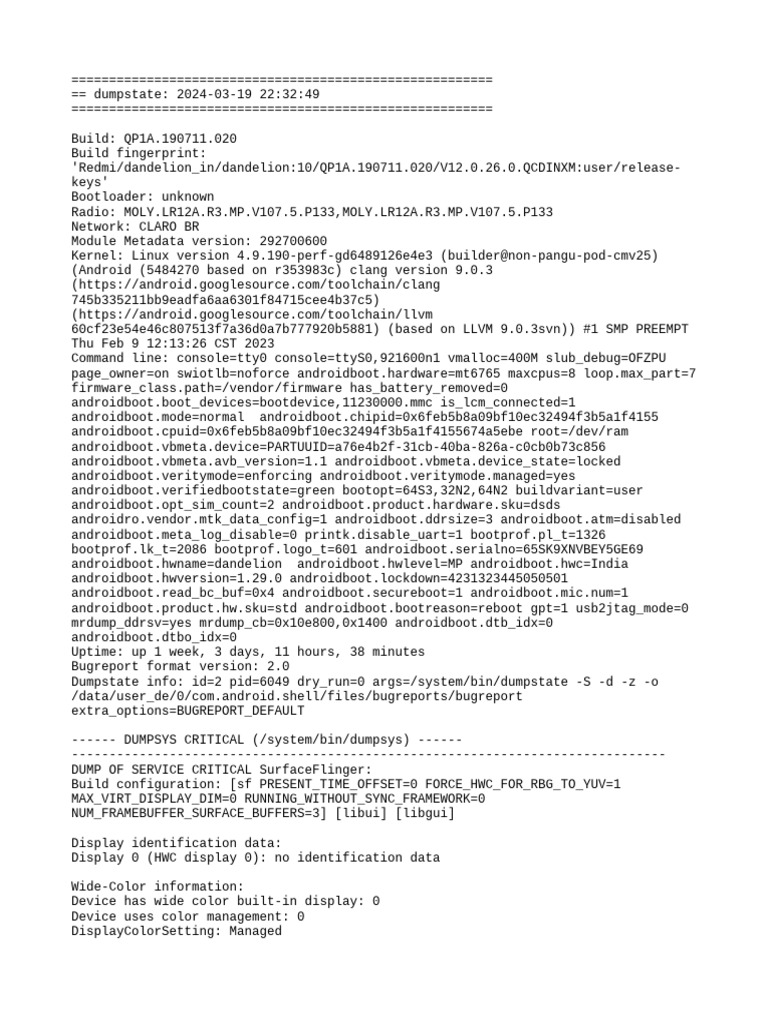Dumpstate Report for QP1A.190711.020 | PDF | Mobile App | Computing