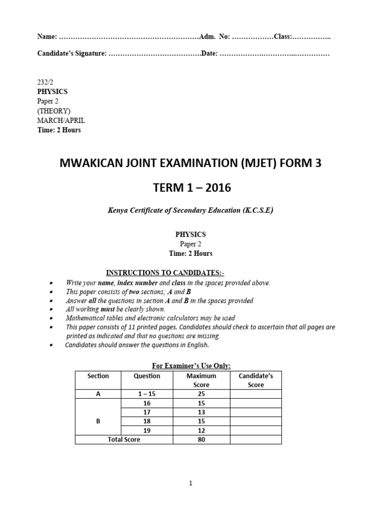 Physics Form 3 Paper 2 Mod21042022001 | PDF | Mirror | Refraction