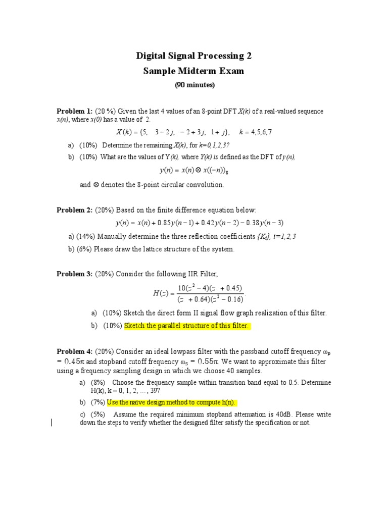Digital Signal Processing 2 Sample Midterm Exam Problem 1 (20 