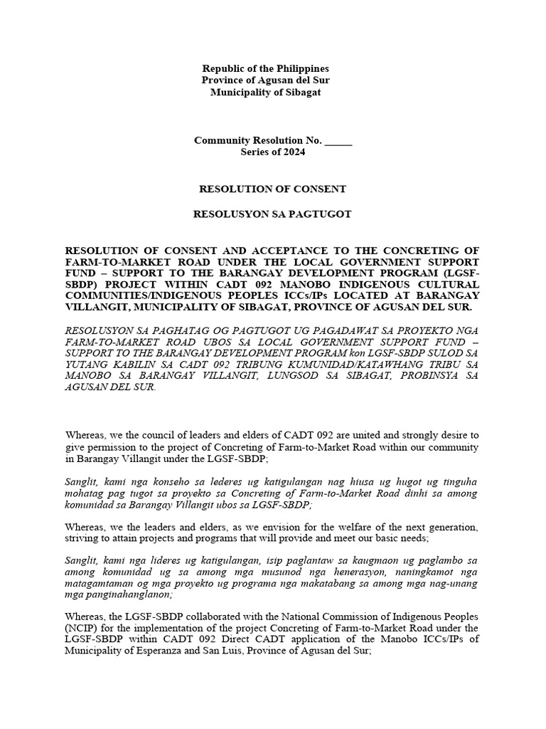 Resolution of Consent For KC Pamana | PDF
